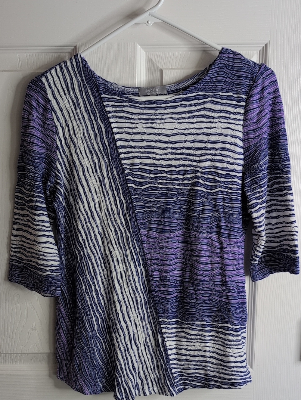 Habitat Purple, Navy & White Striped Crinkle Long Sleeve Top Size XS